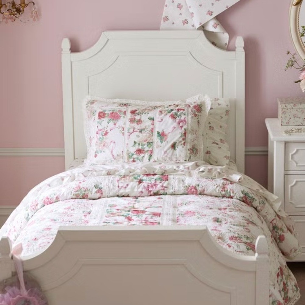 LoveShackFancy Pottery Barn Teen EuroSham Set (2) Quilt Pink Eyelet Lace Cottage
